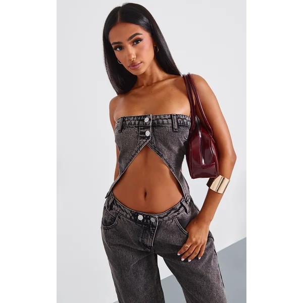 Petite Washed Grey Bandeau Open Top