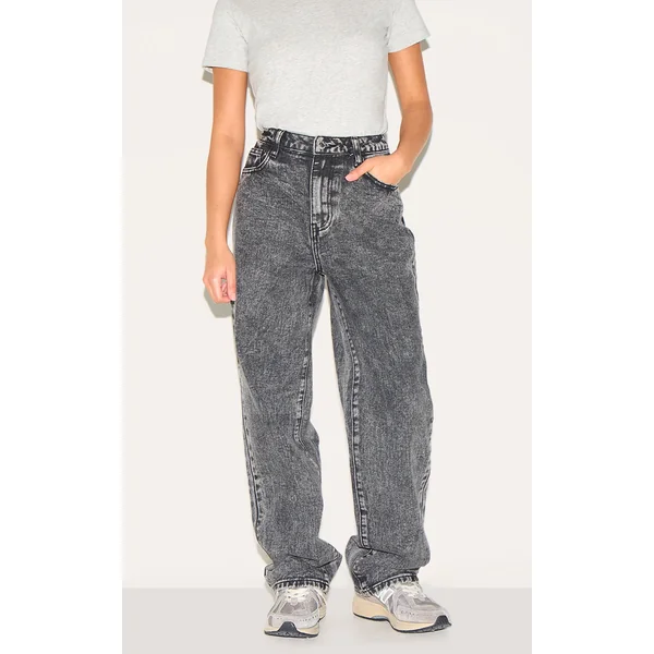 Petite Washed Grey High Waist Straight Leg Jeans