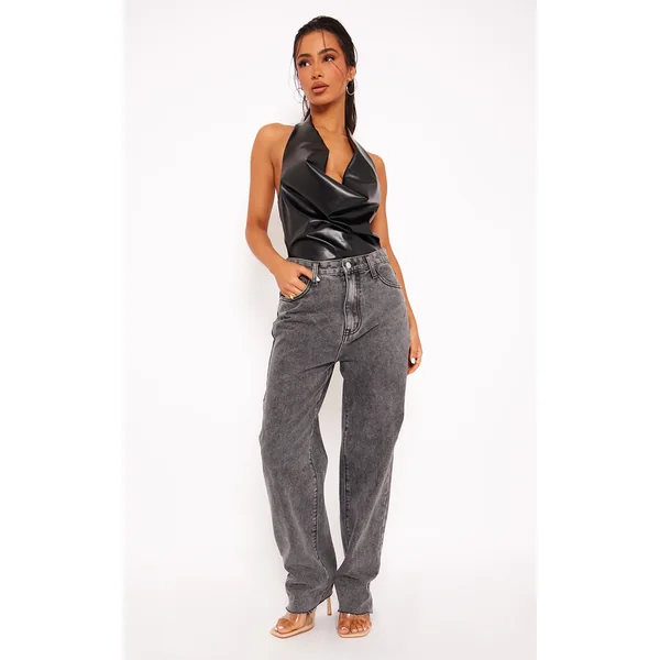 Petite Washed Grey Long Leg Straight Jeans