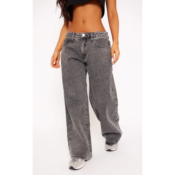 Petite Washed Grey Low Rise Boyfriend Jeans