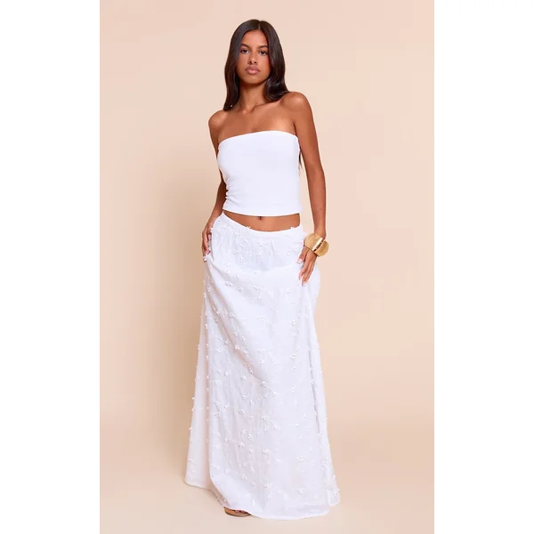 Petite White Appliqué Low Rise Maxi Skirt