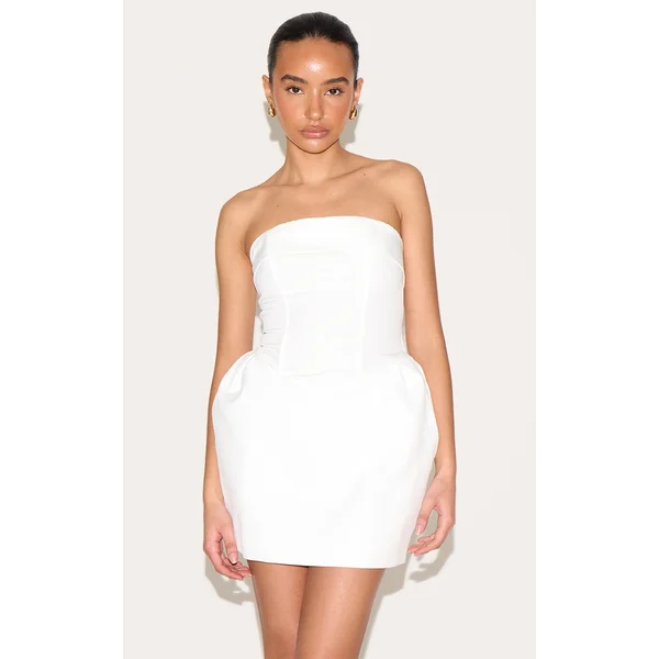 Petite White Bandeau Woven Mini Dress