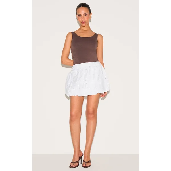 Petite White Broderie Puffball Mini Skirt