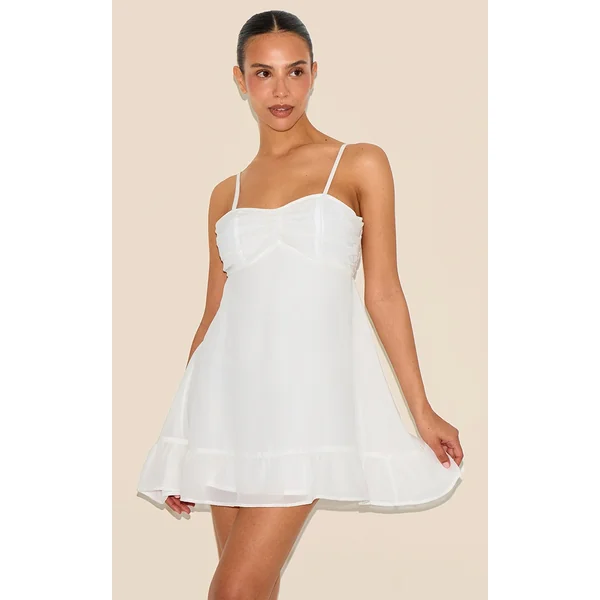 Petite White Chiffon Strappy Flowy Shift Dress