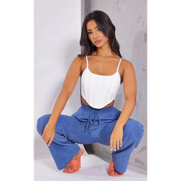 Petite White Corset Woven Strappy Crop Top