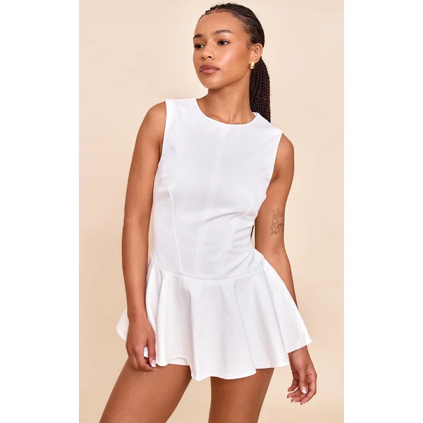 Petite White Cotton Peplum Skort Romper