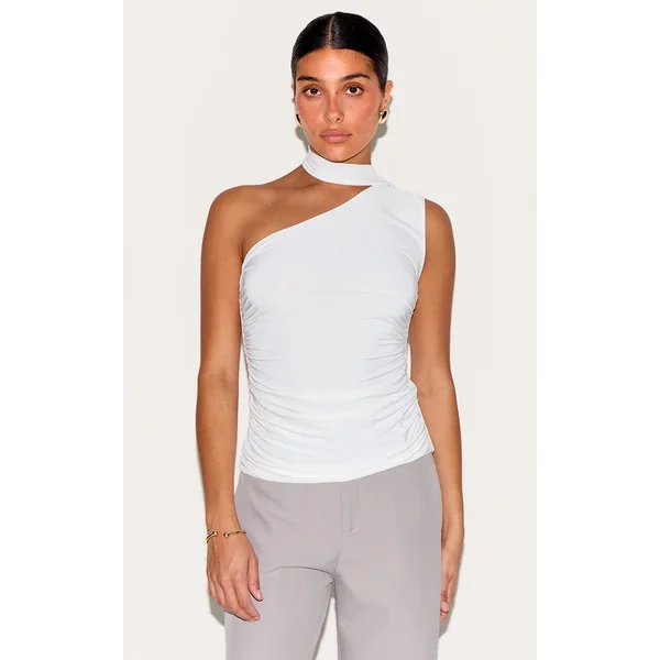 Petite White Double Layer Tie Detail Long Top