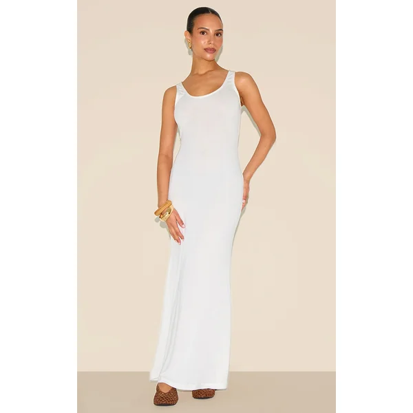 Petite White Fine Knit Maxi Dress