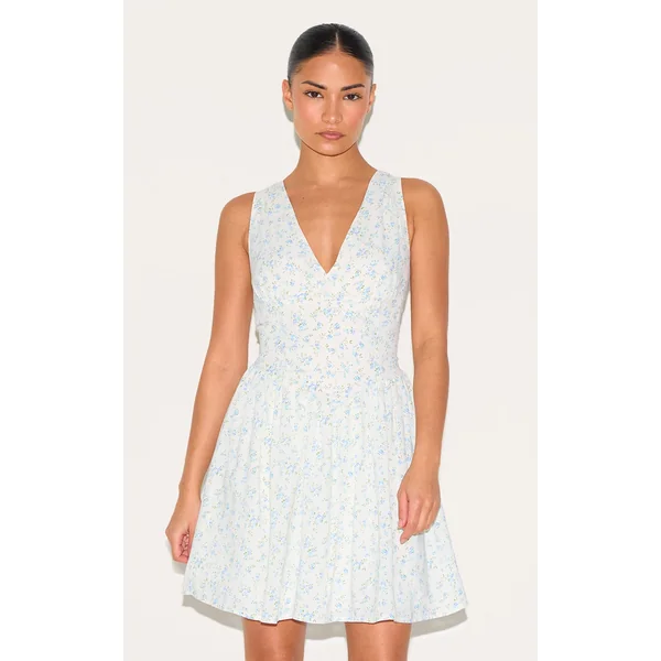 Petite White Floral Detail Mini Shift Dress