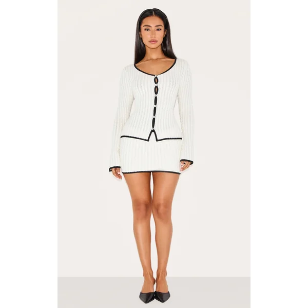 Petite White Fluffy Knit Mini Skirt