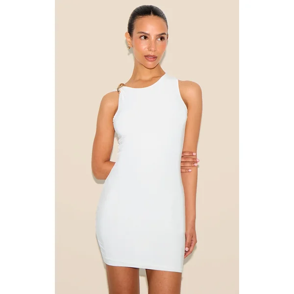 Petite White Gold Strap Detail Slinky Mini Dress