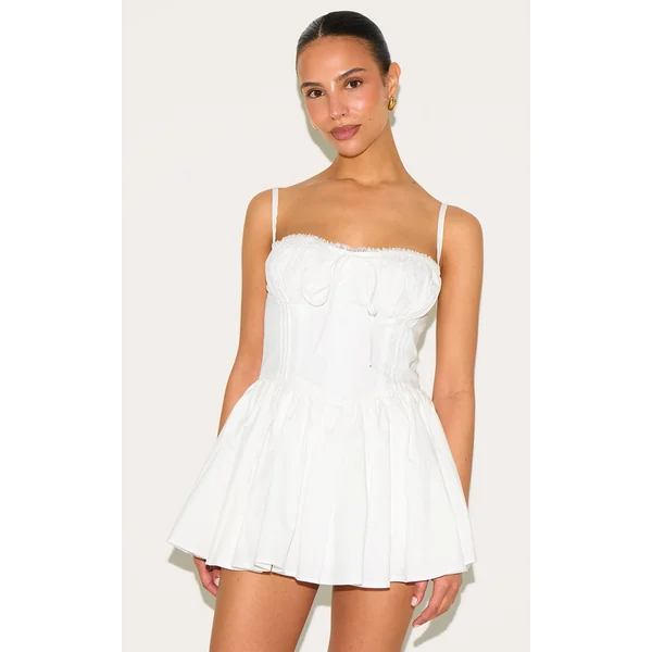 Petite White Lace Corset Detail Shift Mini Dress