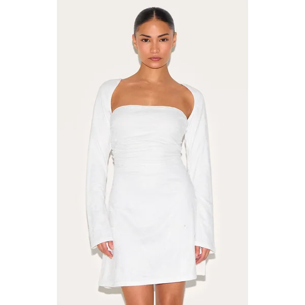 Petite White Lace Long Sleeve Dress