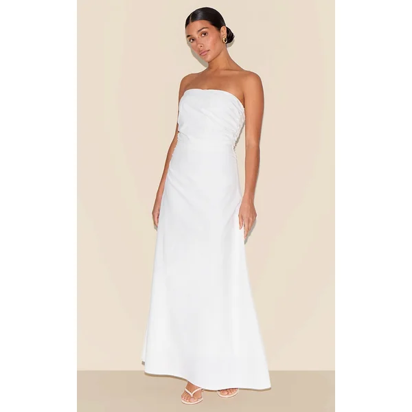 Petite White Linen Look Bandeau Maxi Dress