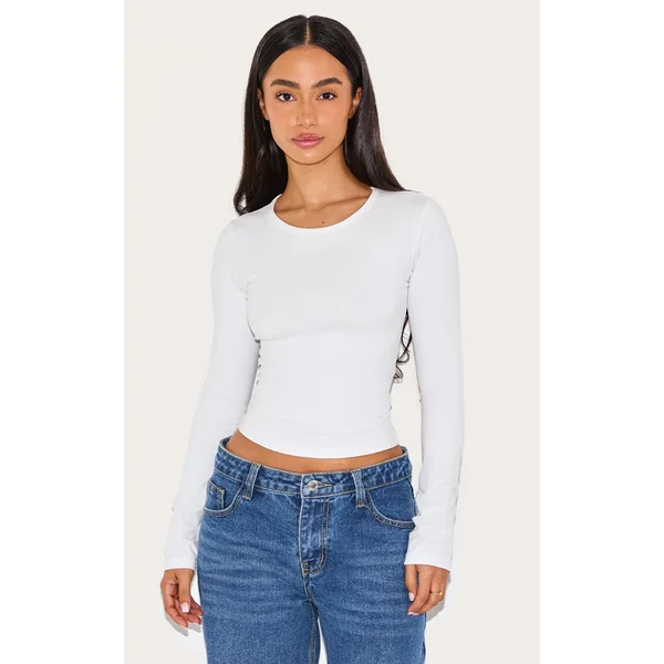 Petite White Premium Cotton Long Sleeve Fitted T-shirt