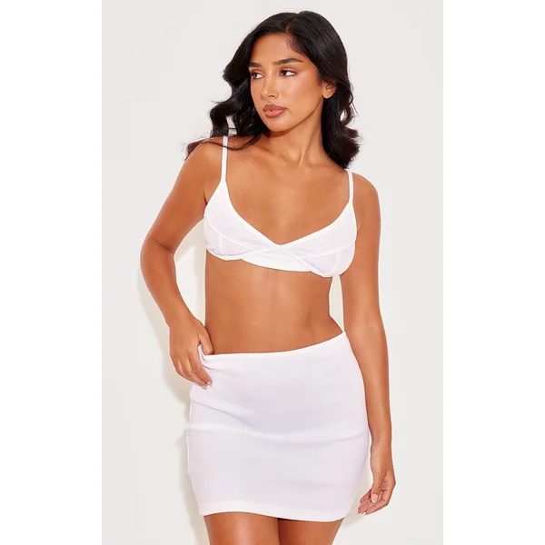 Petite White Ribbed Seam Detail Bralet
