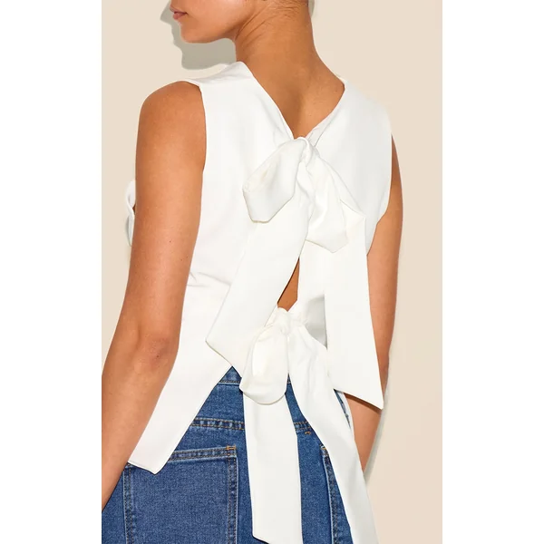 Petite White Sleeveless Bow Detail Top