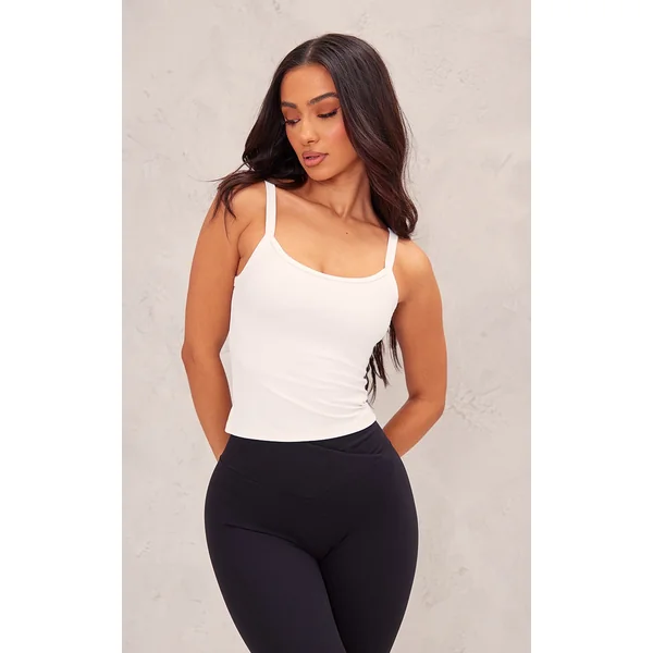 Petite White Snatched Sculpt Cami Strap Crop Top