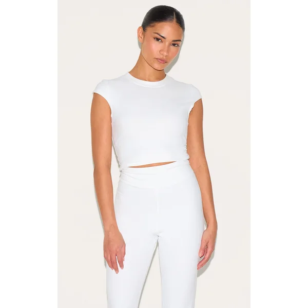 Petite White Snatched Sculpt Short Sleeve Crop Top