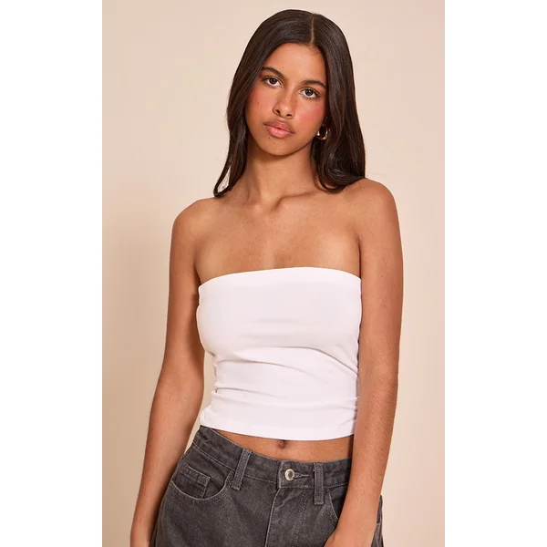 Petite White Soft Cotton Bandeau Top