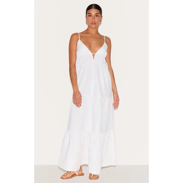 Petite White Strappy Tiered Maxi Dress