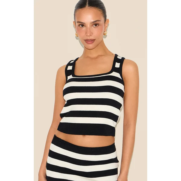 Petite White Stripe Knitted Scoop Neck Tank Top