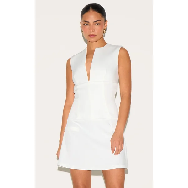Petite White Tailored Fitted Mini Dress