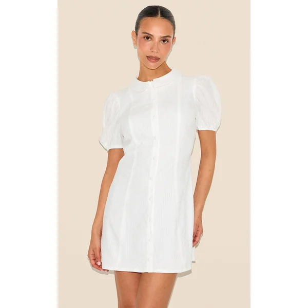 Petite White Textured Pleated Mini Dress