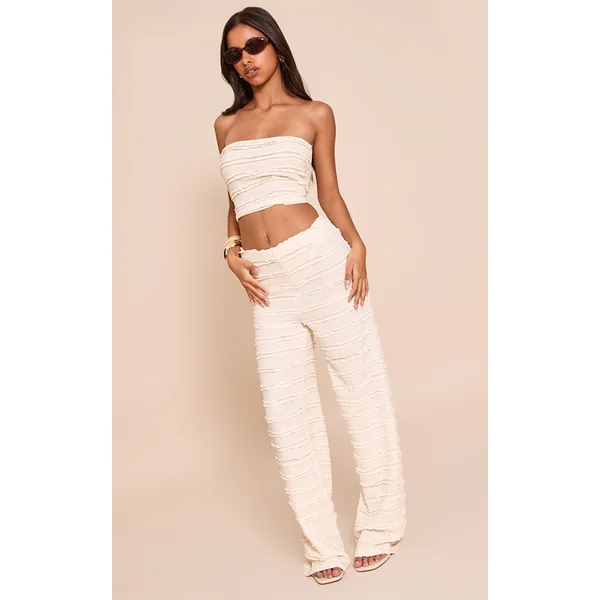 Petite White Textured Wide Leg Pant