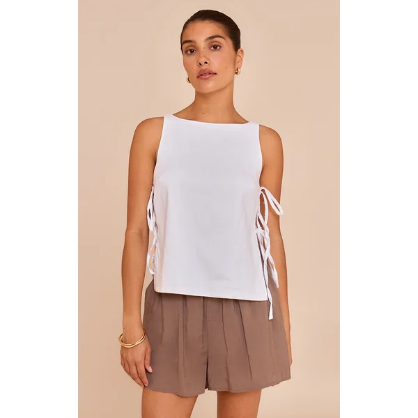 Petite White Tie Side Detail Top