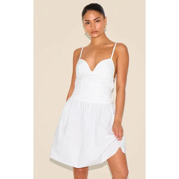 Petite White Woven Halterneck Mini Dress