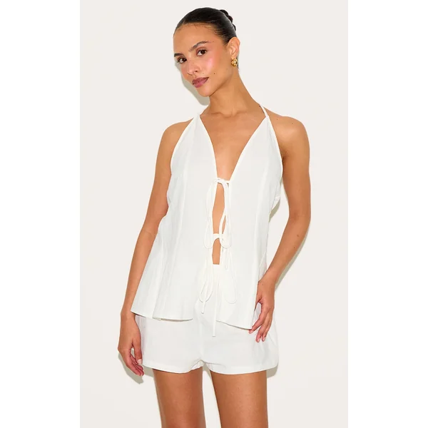 Petite White Woven High Waisted Mini Shorts