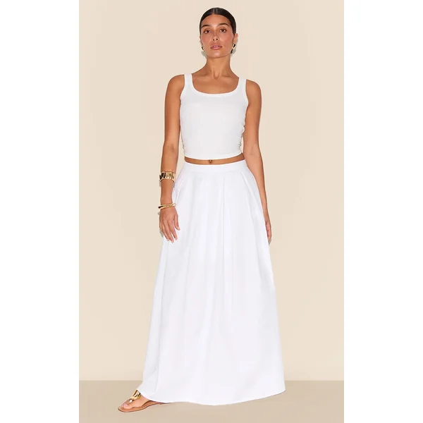 Petite White Woven Zip Back Maxi Skirt