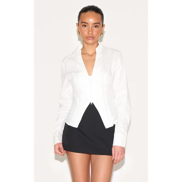 Petite White Zip Up Shirt