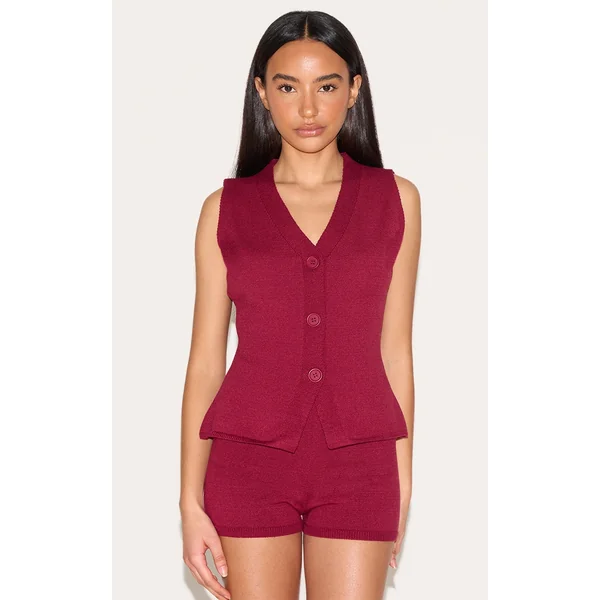 Petite Wine Knitted Longline Vest