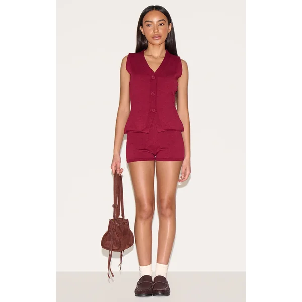 Petite Wine Knitted Shorts