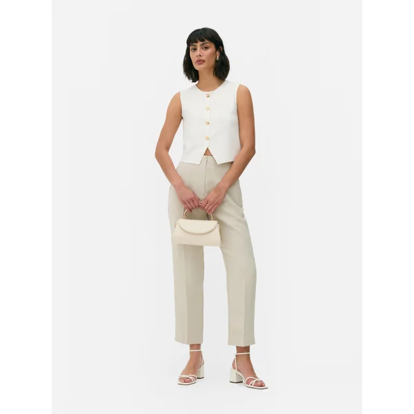 Pin Stitch High Waist Pants - Ivory