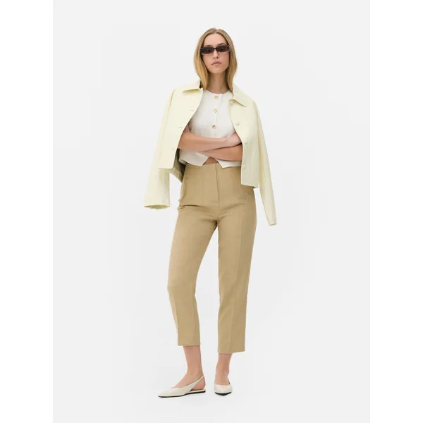 Pin Stitch High Waist Pants - Stone