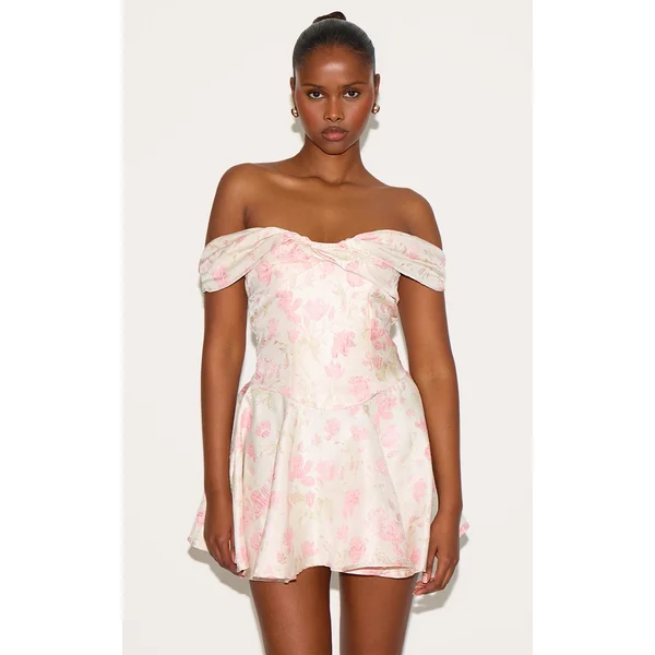 Pink Bardot Jacquard Shift Dress