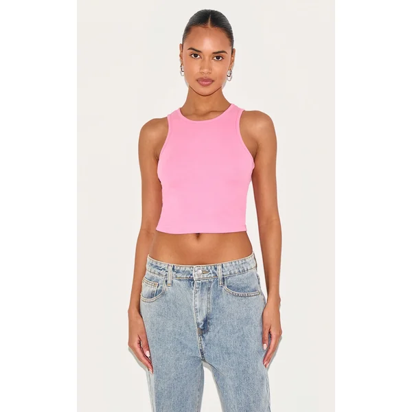 Pink Basic Rib Racer Crop Top