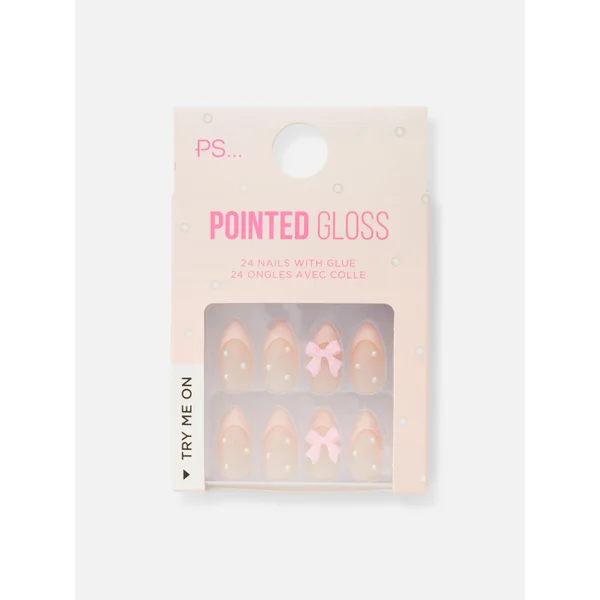 Pink Bow Faux Nails - Pink