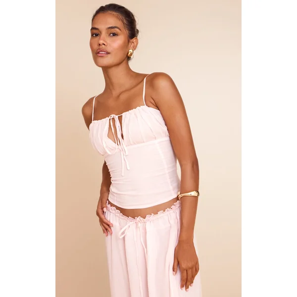 Pink Chiffon Ruched Bust Cami Top