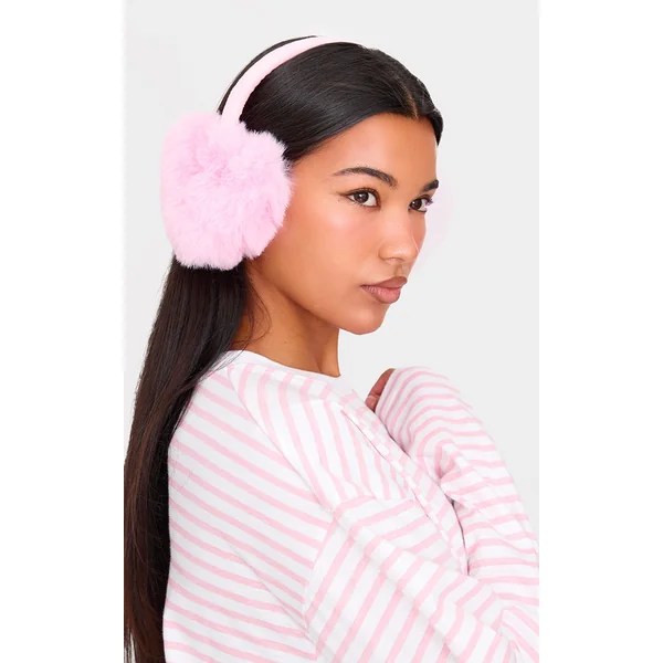 Pink Faux Fur Heart Ear Muffs
