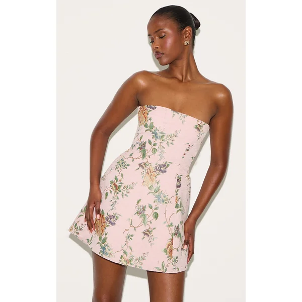 Pink Floral Bandeau A Line Shift Dress