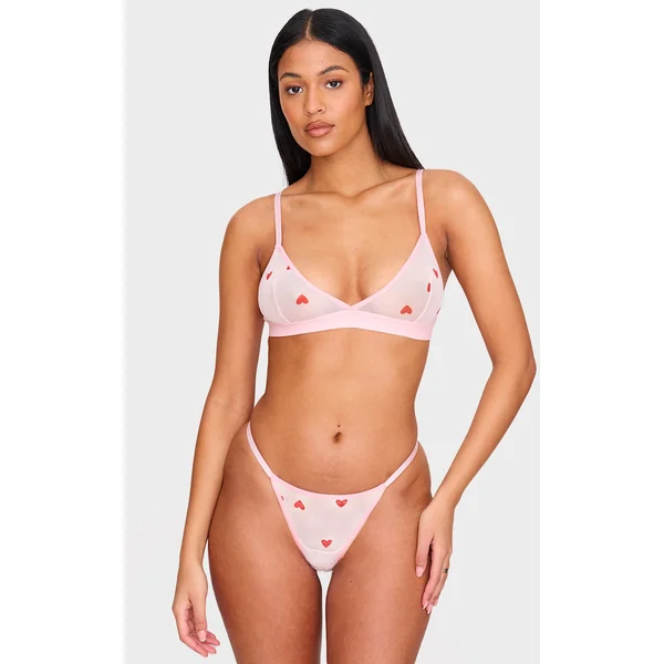 Pink Mesh Heart Triangle Bralette