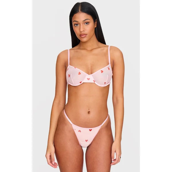 Pink Mesh Heart Underwired Bra
