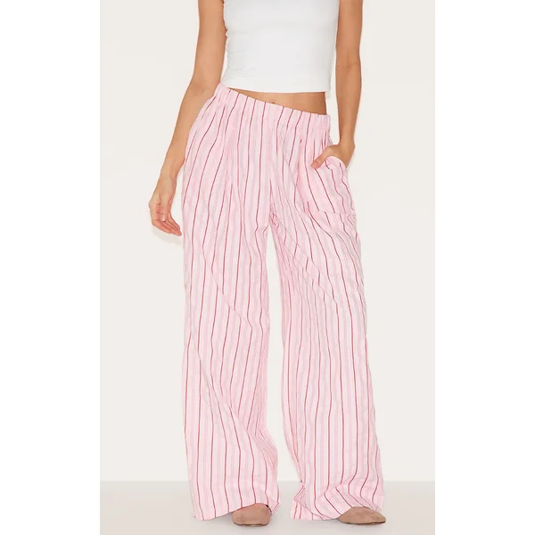 Pink Pinstripe Elasticated Waist Wide Leg Pants