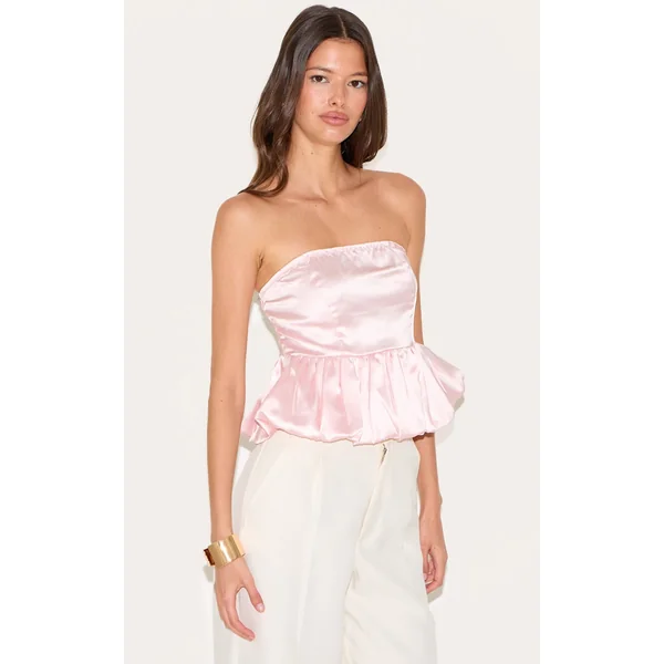 Pink Satin Puffball Top