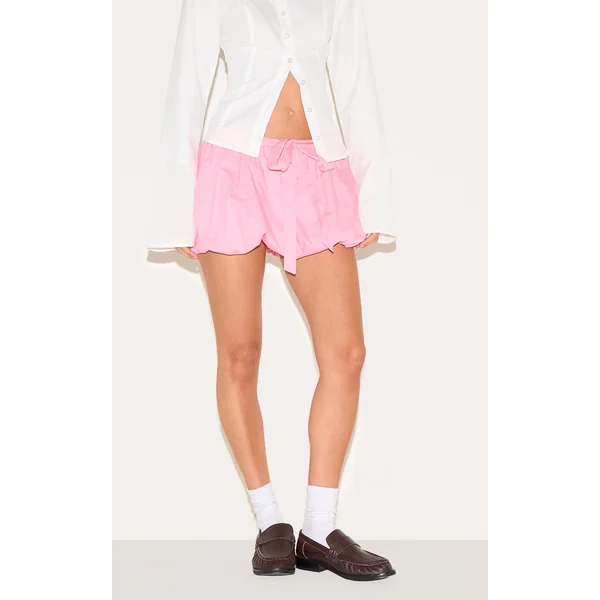 Pink Tie Waist Cotton Puffball Skirt