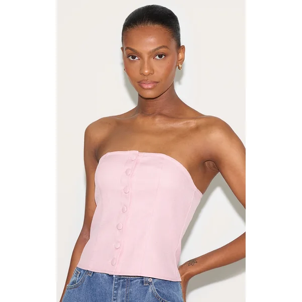 Pink Woven Button Up Bandeau